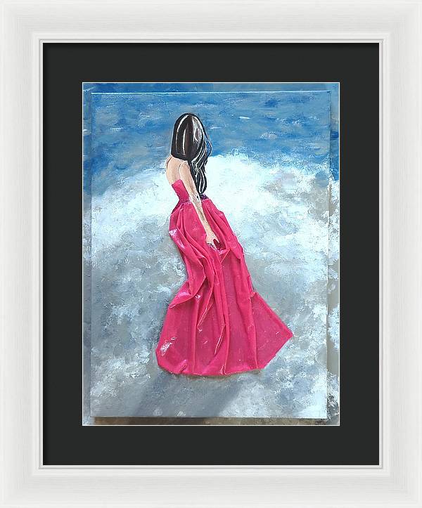 Woman on beach dimensional pink - Framed Print