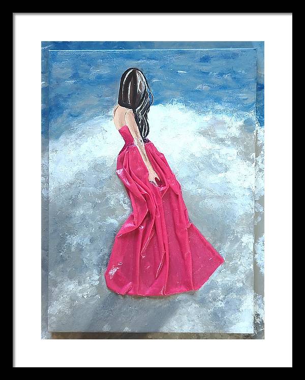 Woman on beach dimensional pink - Framed Print