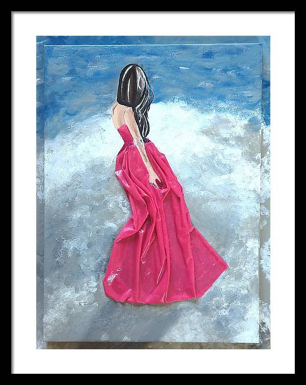 Woman on beach dimensional pink - Framed Print