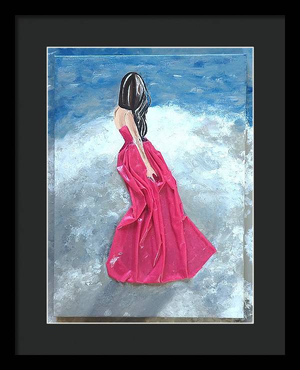 Woman on beach dimensional pink - Framed Print