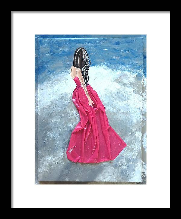 Woman on beach dimensional pink - Framed Print