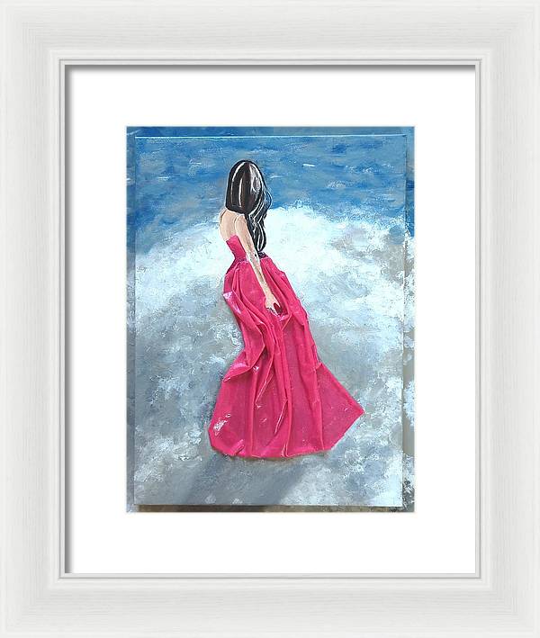 Woman on beach dimensional pink - Framed Print