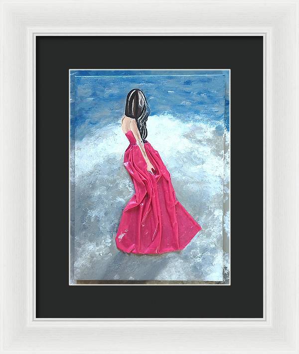 Woman on beach dimensional pink - Framed Print
