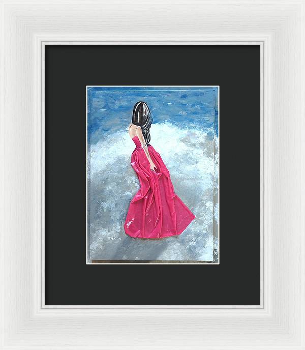 Woman on beach dimensional pink - Framed Print