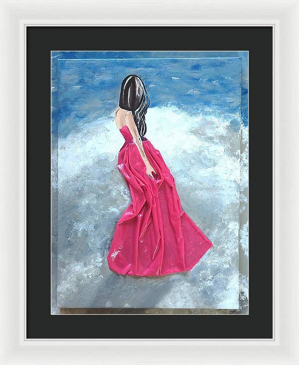 Woman on beach dimensional pink - Framed Print