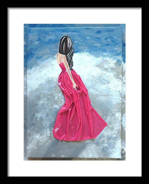 Woman on beach dimensional pink - Framed Print