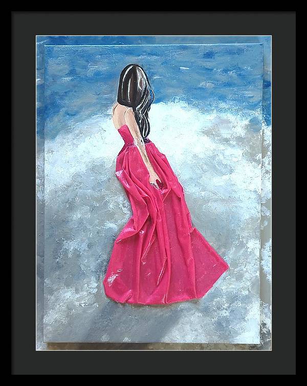 Woman on beach dimensional pink - Framed Print