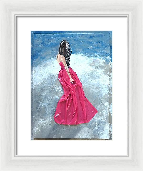 Woman on beach dimensional pink - Framed Print
