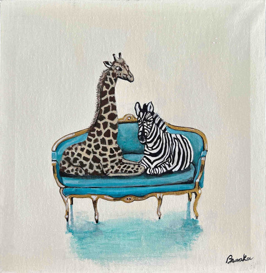Giraffe & Zebra on Chair