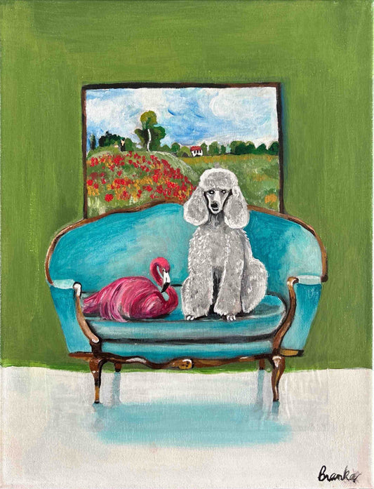 Poodle Flamingo on Chair