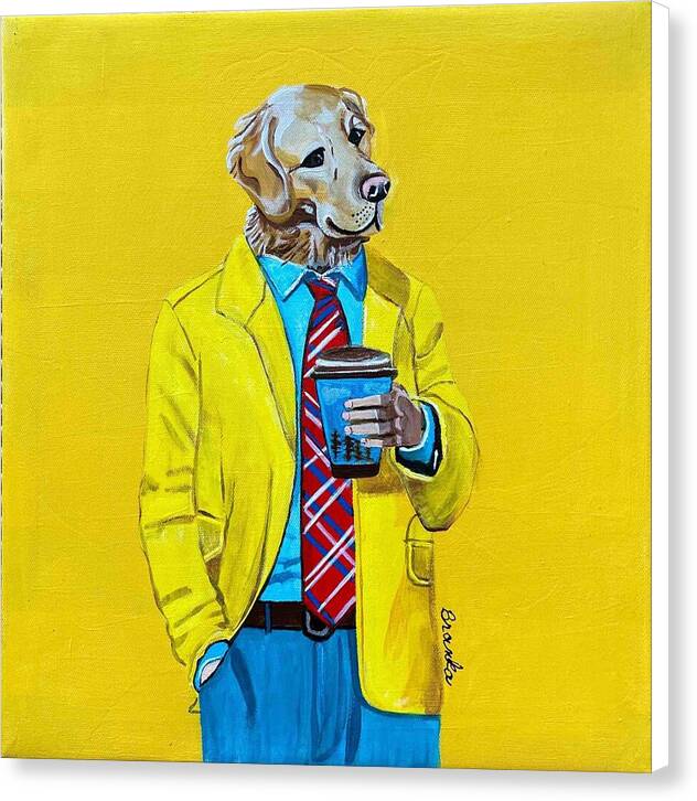 Coffee Shop Art Golden Retreiver - Canvas Print