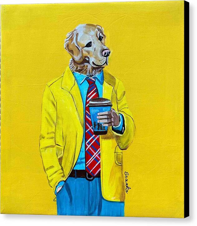 Coffee Shop Art Golden Retreiver - Canvas Print