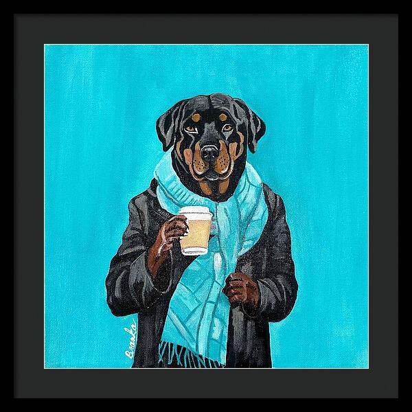 Coffee Shop Art Rottie - Framed Print