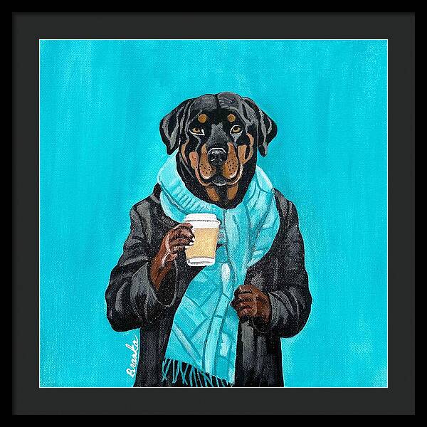 Coffee Shop Art Rottie - Framed Print