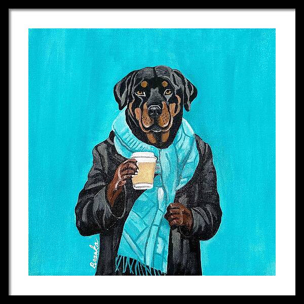 Coffee Shop Art Rottie - Framed Print