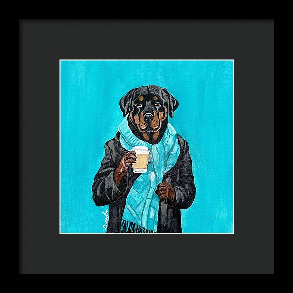 Coffee Shop Art Rottie - Framed Print