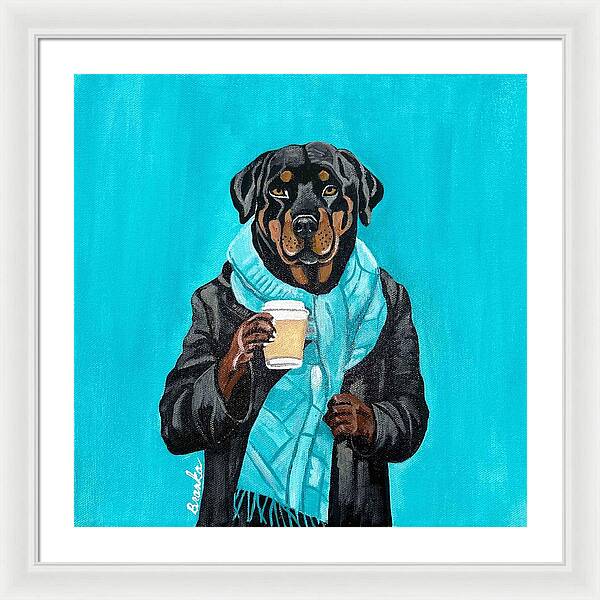 Coffee Shop Art Rottie - Framed Print