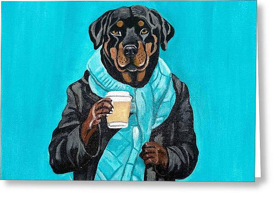 Coffee Shop Art Rottie - Greeting Card