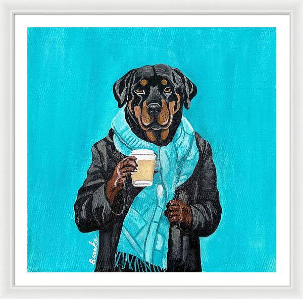 Coffee Shop Art Rottie - Framed Print