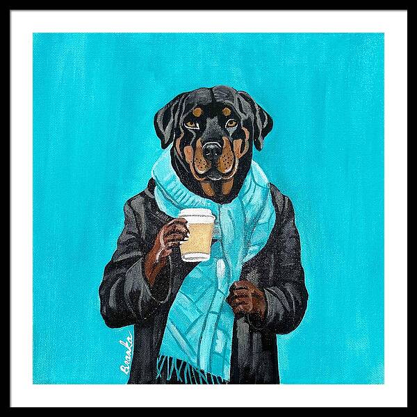 Coffee Shop Art Rottie - Framed Print