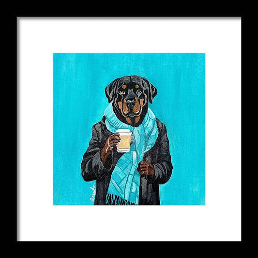 Coffee Shop Art Rottie - Framed Print