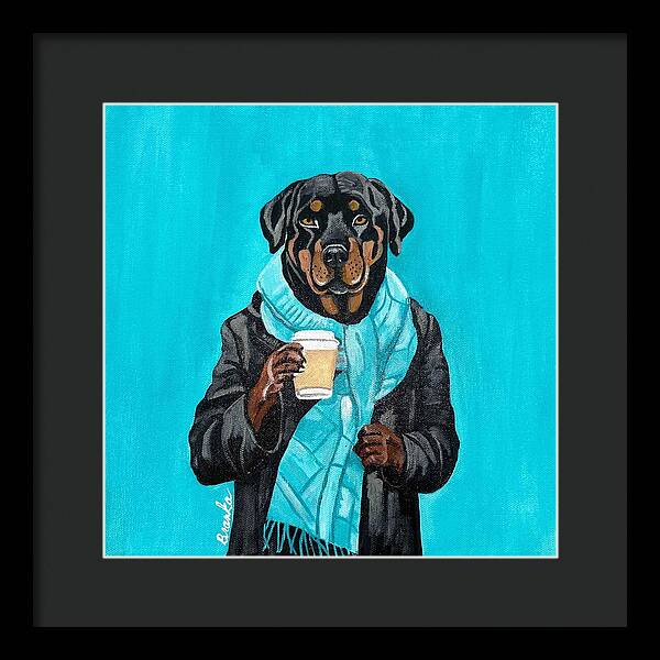 Coffee Shop Art Rottie - Framed Print