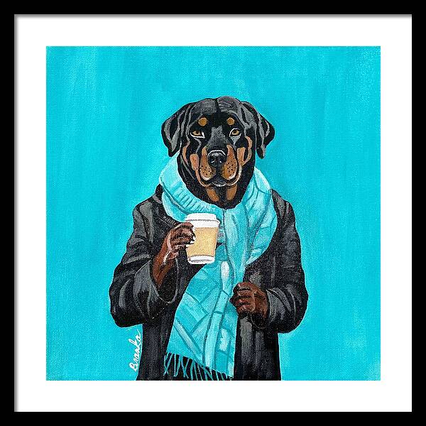 Coffee Shop Art Rottie - Framed Print