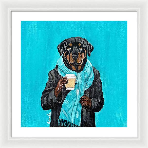 Coffee Shop Art Rottie - Framed Print