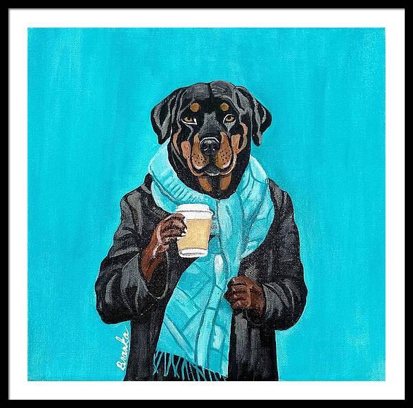 Coffee Shop Art Rottie - Framed Print