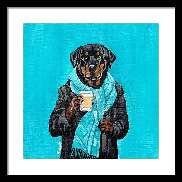 Coffee Shop Art Rottie - Framed Print