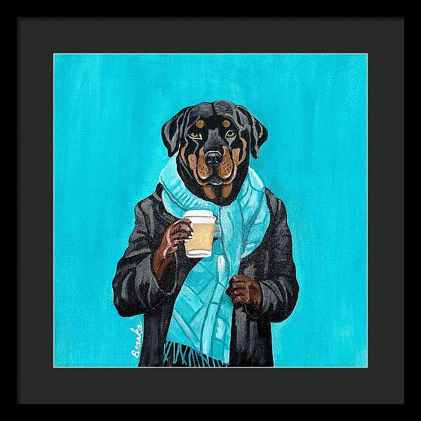 Coffee Shop Art Rottie - Framed Print