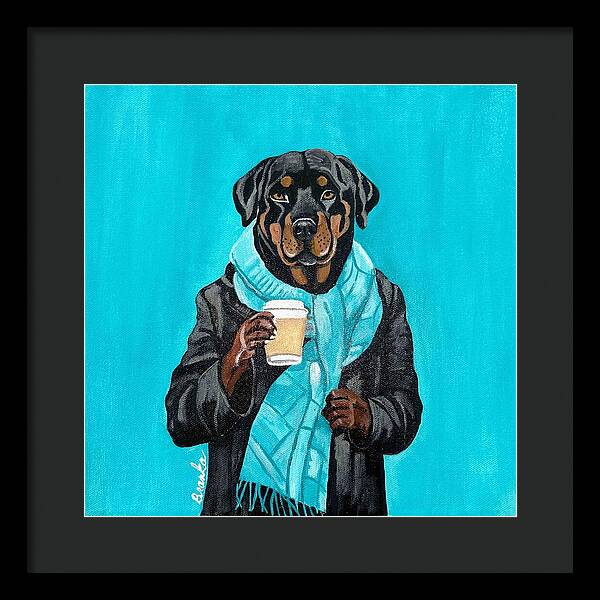 Coffee Shop Art Rottie - Framed Print