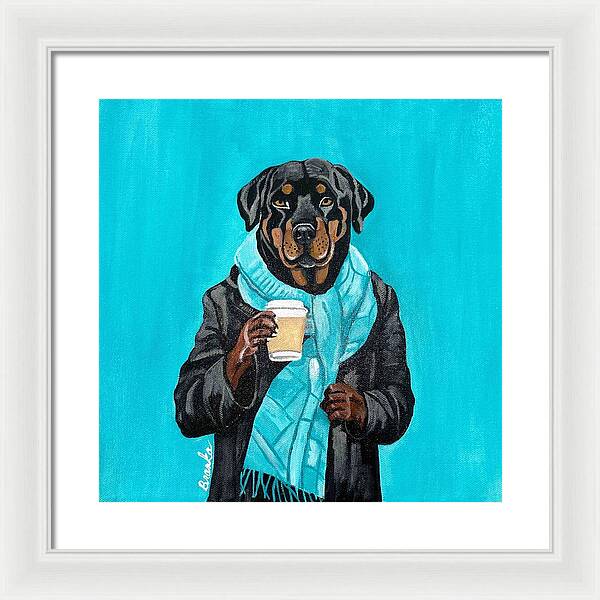Coffee Shop Art Rottie - Framed Print