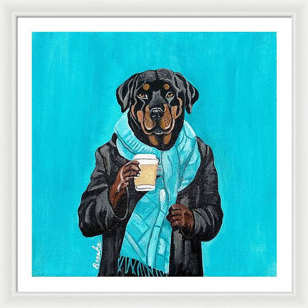 Coffee Shop Art Rottie - Framed Print