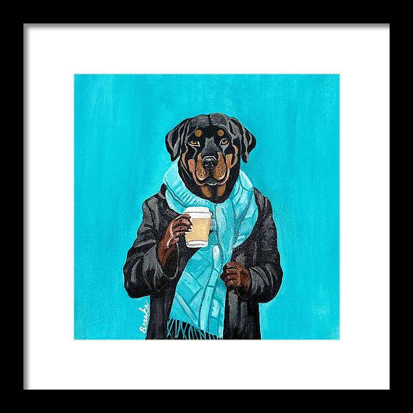 Coffee Shop Art Rottie - Framed Print