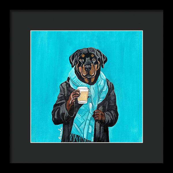 Coffee Shop Art Rottie - Framed Print