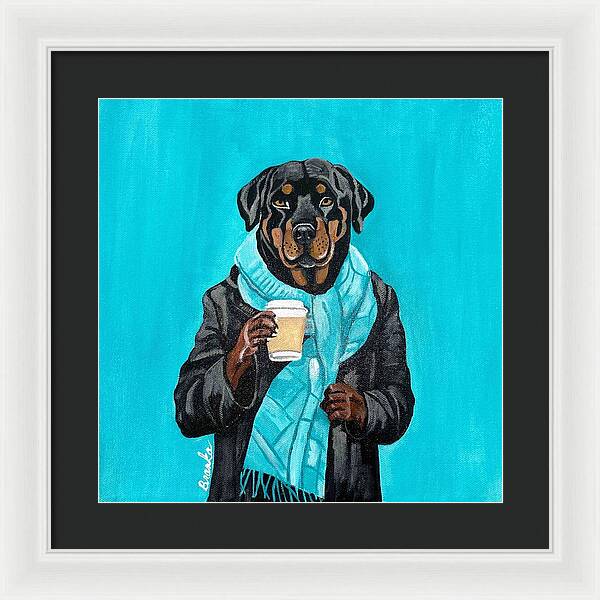 Coffee Shop Art Rottie - Framed Print