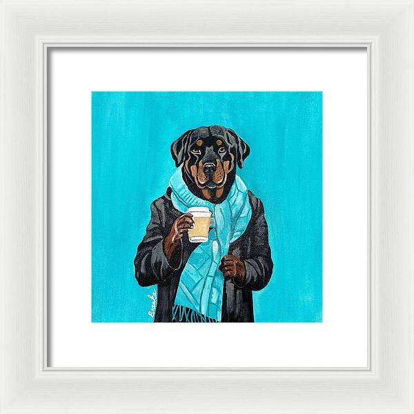 Coffee Shop Art Rottie - Framed Print