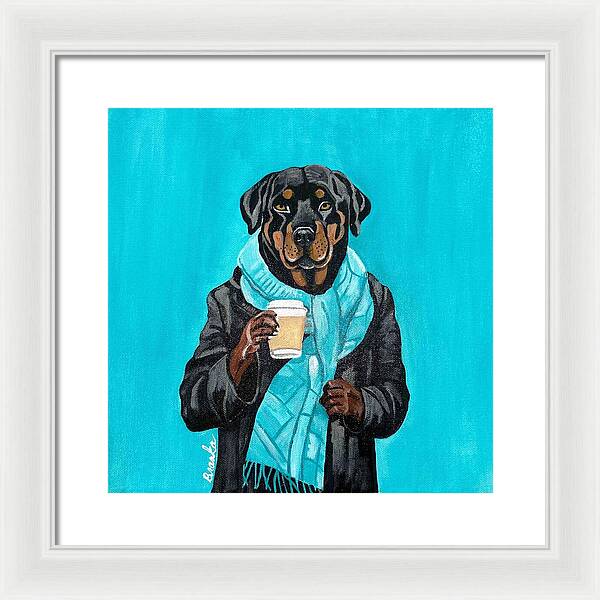 Coffee Shop Art Rottie - Framed Print