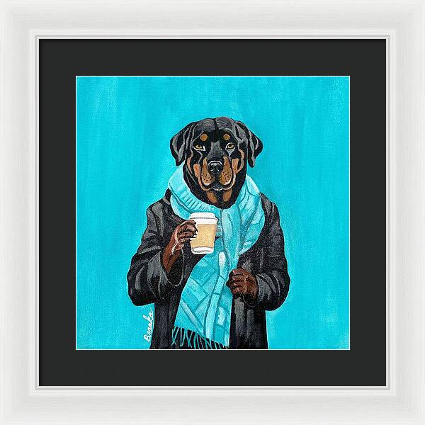Coffee Shop Art Rottie - Framed Print