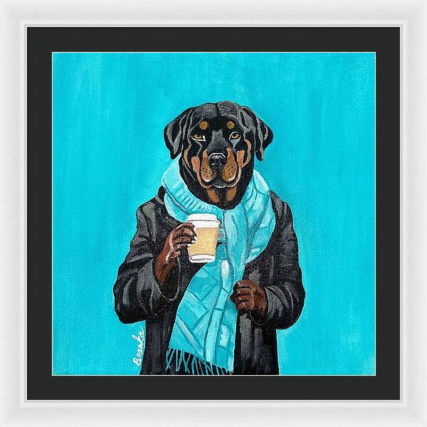 Coffee Shop Art Rottie - Framed Print