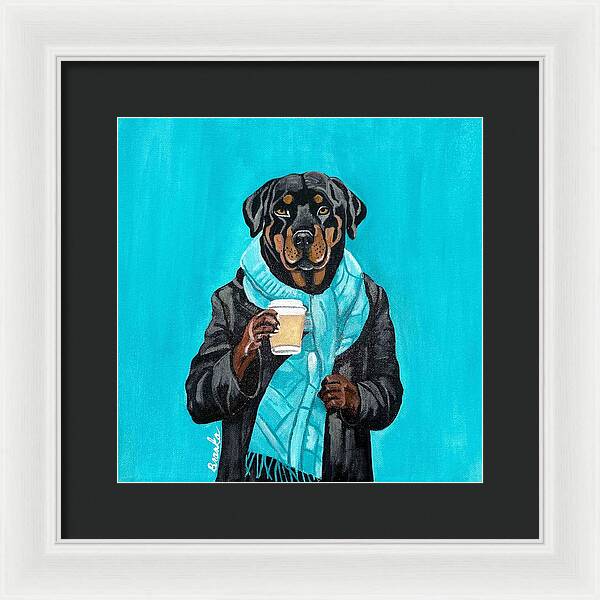 Coffee Shop Art Rottie - Framed Print