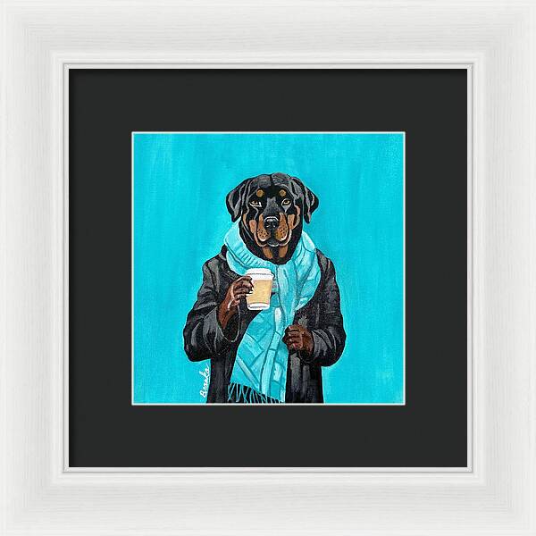 Coffee Shop Art Rottie - Framed Print