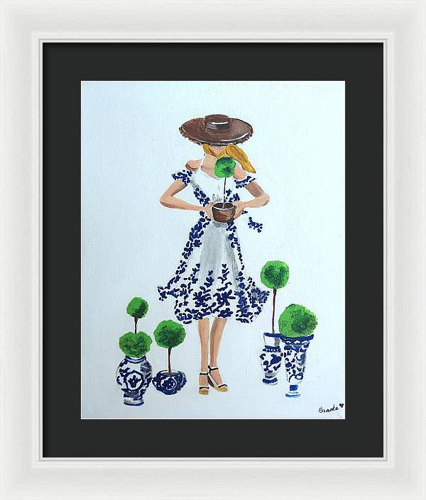 Blue White Topiary Lady - Framed Print