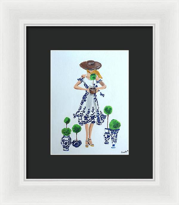 Blue White Topiary Lady - Framed Print