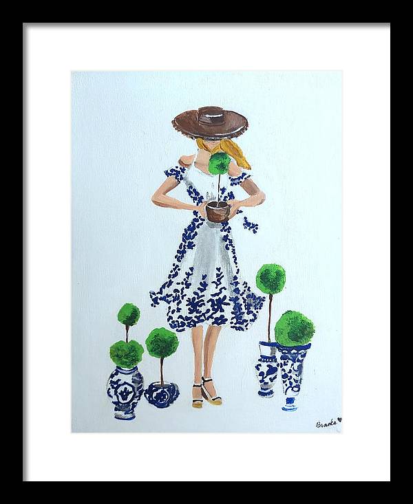 Blue White Topiary Lady - Framed Print