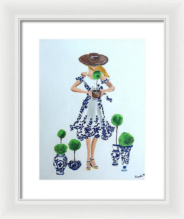 Blue White Topiary Lady - Framed Print