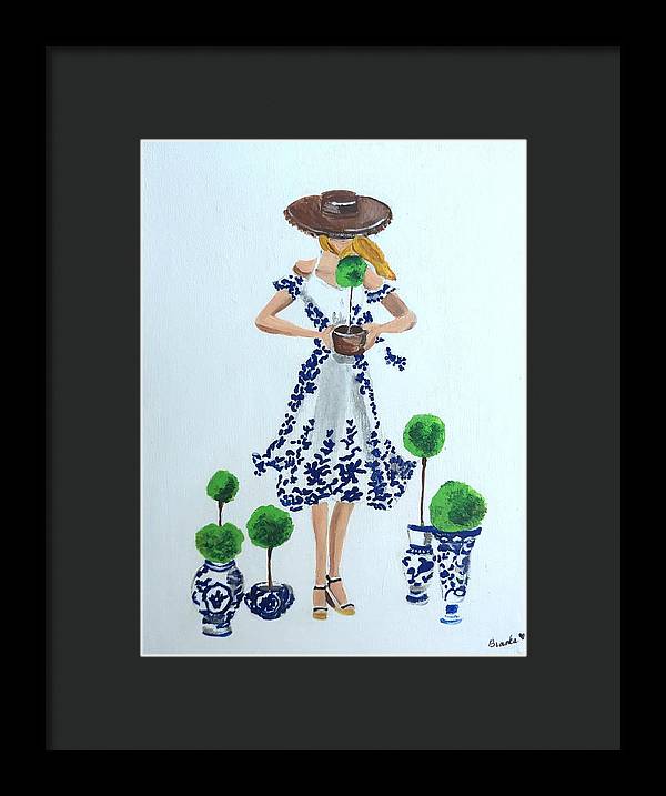 Blue White Topiary Lady - Framed Print