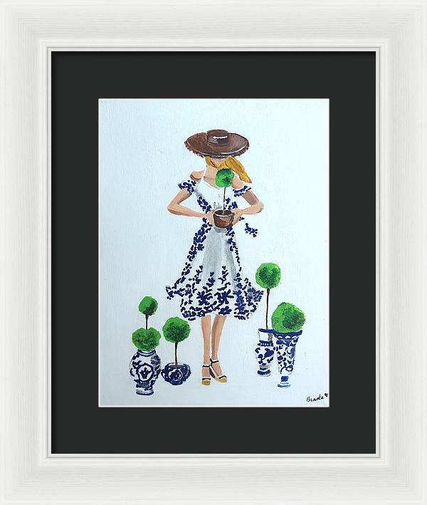 Blue White Topiary Lady - Framed Print