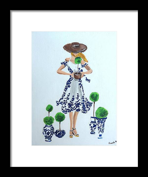Blue White Topiary Lady - Framed Print